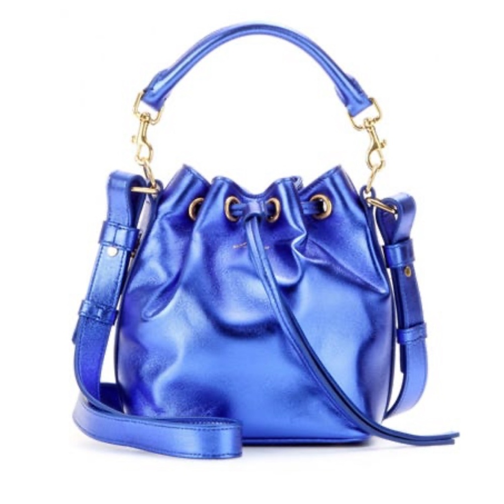 Saint Laurent Metallic Cobalt Blue Leather Emmanuel 2-way Crossbody Bucket Bag